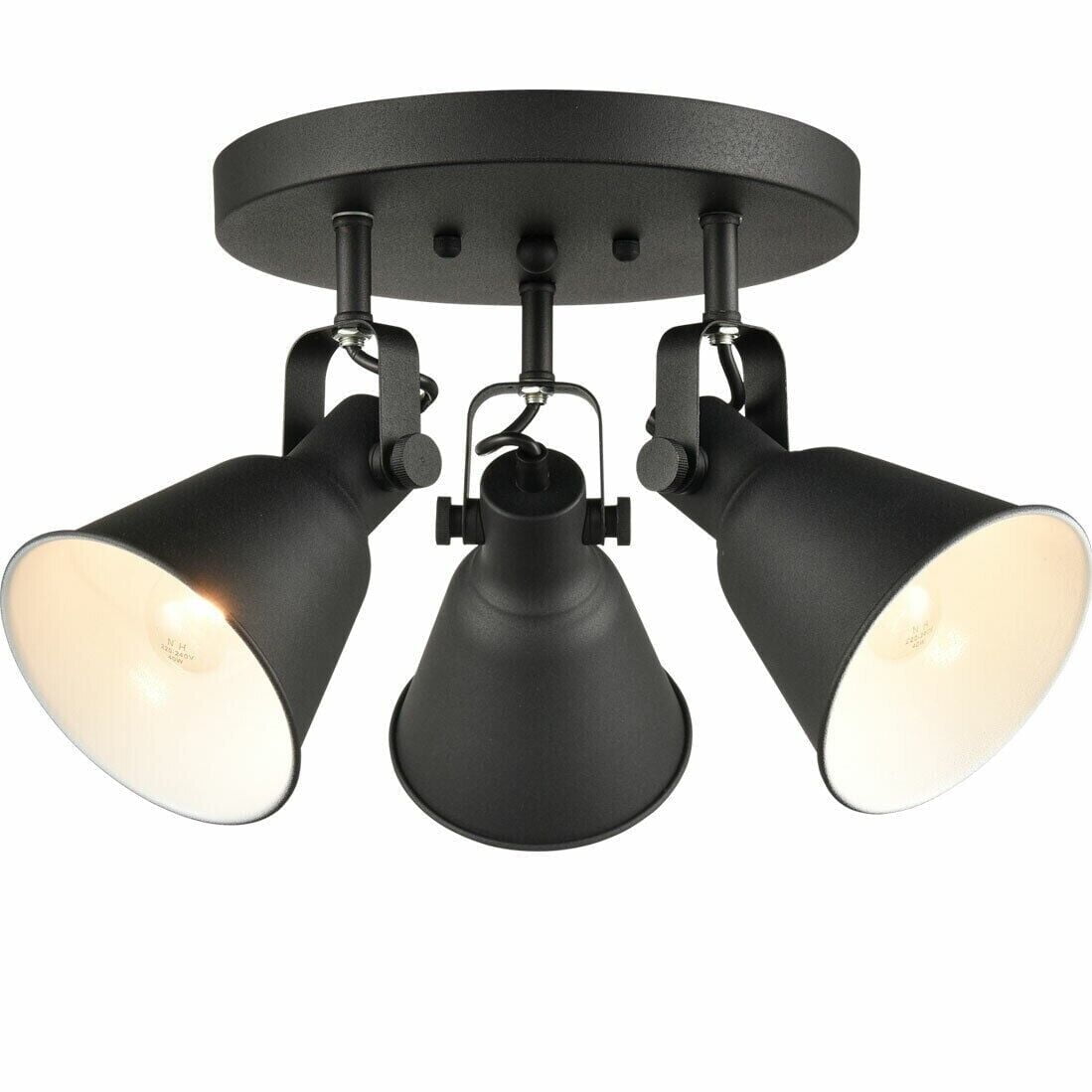 Matte Black Industrial Semi Flush Mount Ceiling Light with Metal Shades