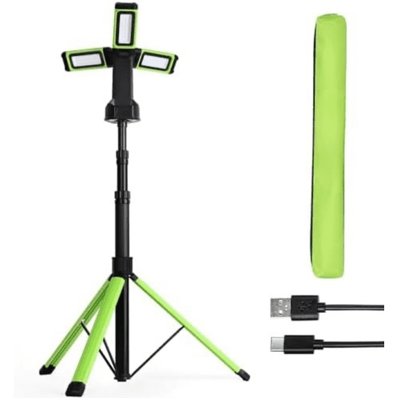 Multi-Directional LED 7000 Lumen Work Light, with Adjustable Tripod Stand and Carry Bag, Rechargeable with USB Power in/Out, Super Bright for Camping, Car Repairing, Barbecue, Workshop