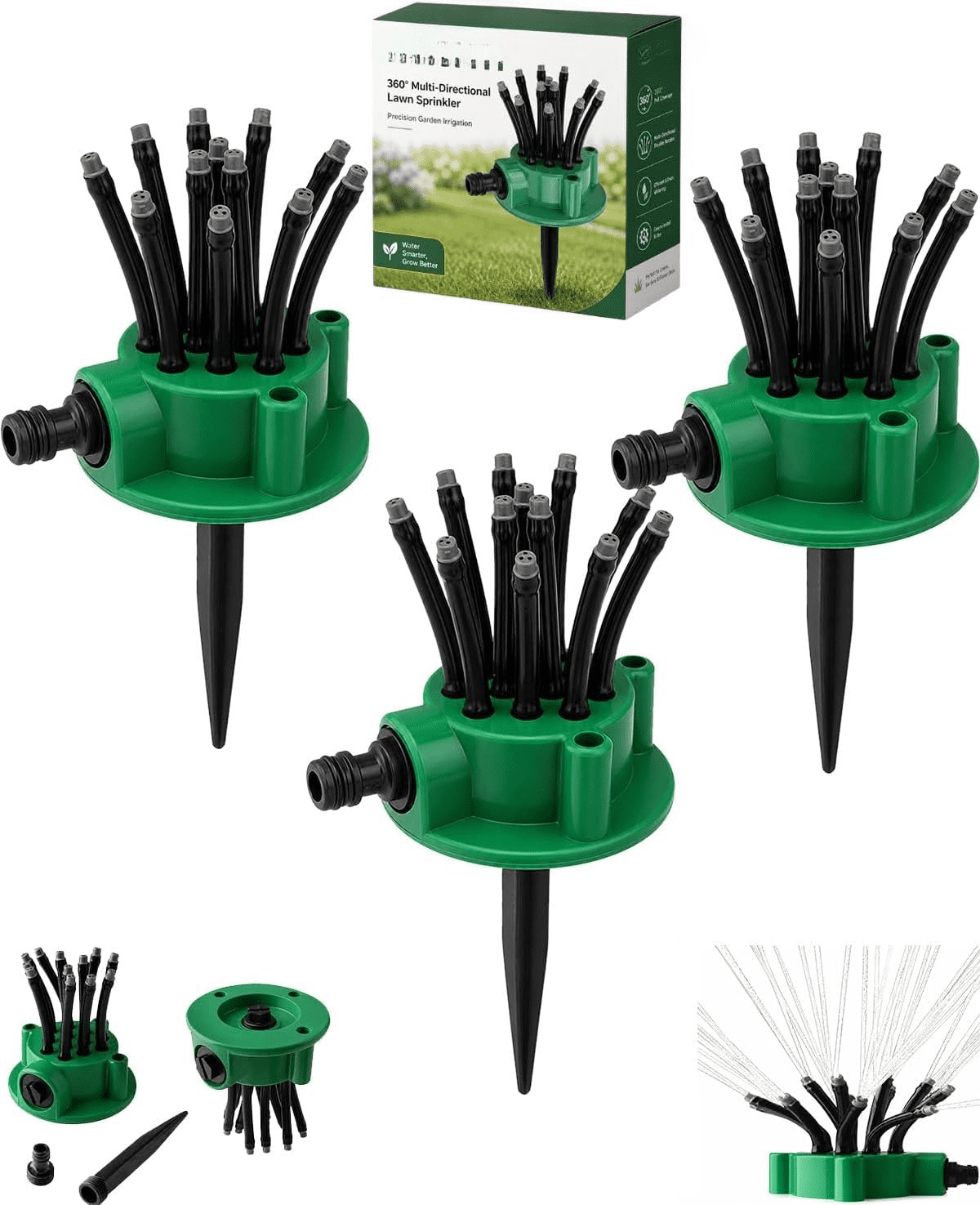 Multi-Directional Lawn Sprinkler Precision Garden Irrigation with Flexible Spray Nozzles Rotating Multi-arm Roof Cooling System Flower Shape Head Water Spray Head for Hose Yard Grass