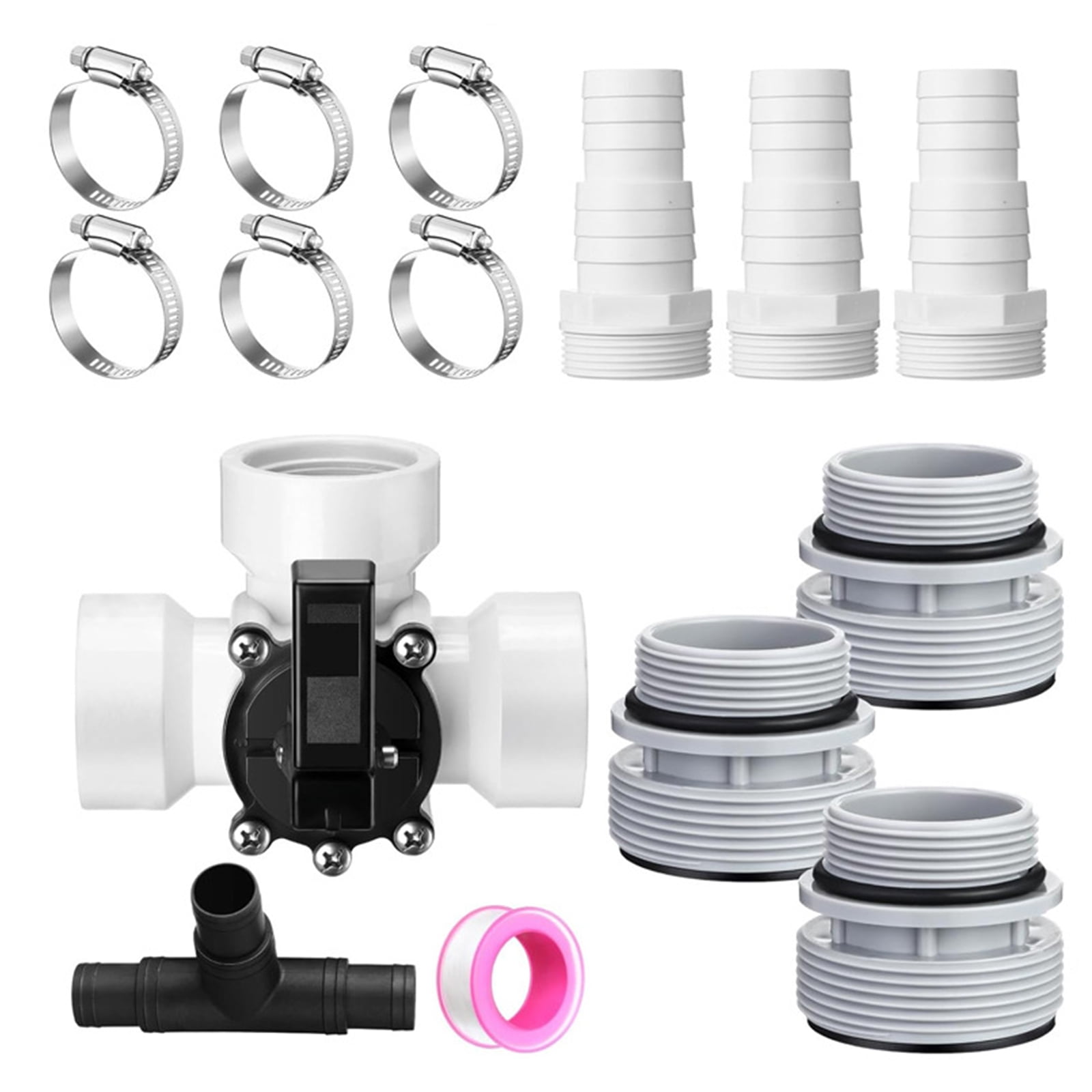 Multi Directional Swimming Pool Valves Adapter Set Hose Clamps Sealing ...