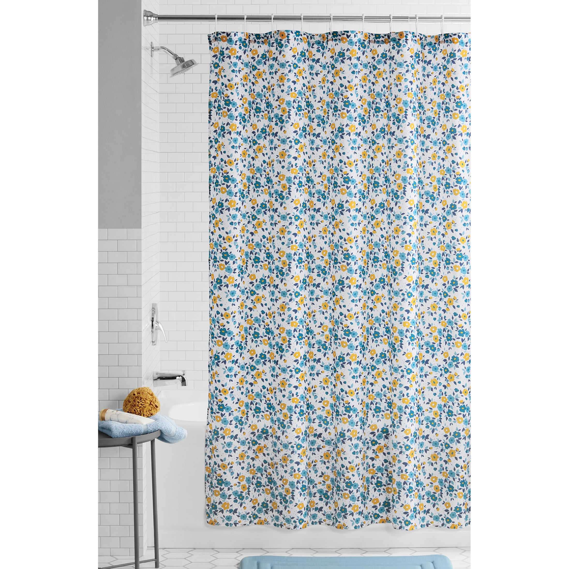 Multi Ditsy Floral Fabric Shower Curtain, 72" x 72" + Medium Weight Liner