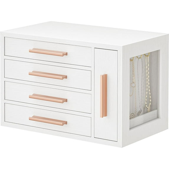 Multi-Drawer Jewelry Armoire for Women, Large Capacity Storage Chest with Side Necklace Cabinet for Rings, Bracelets & Watches, Gift for Her