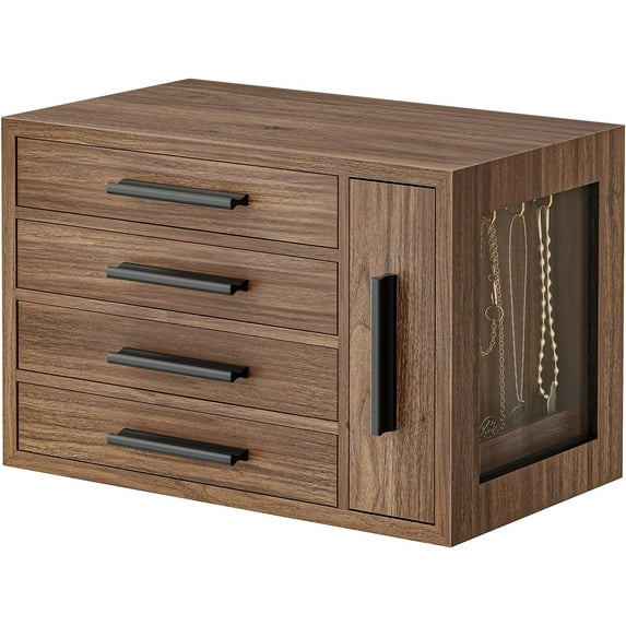 Multi-Drawer Jewelry Armoire for Women, Large Capacity Storage Chest with Side Necklace Cabinet for Rings, Bracelets & Watches, Gift for Her