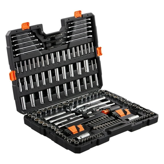 Multi-Drive Mechanic Tool Set 205-Pieces - 1/4" 3/8" 1/2" SAE/Metric Deep & Standard Sockets, Bits, Wrenches, Hex Keys, Portable Case