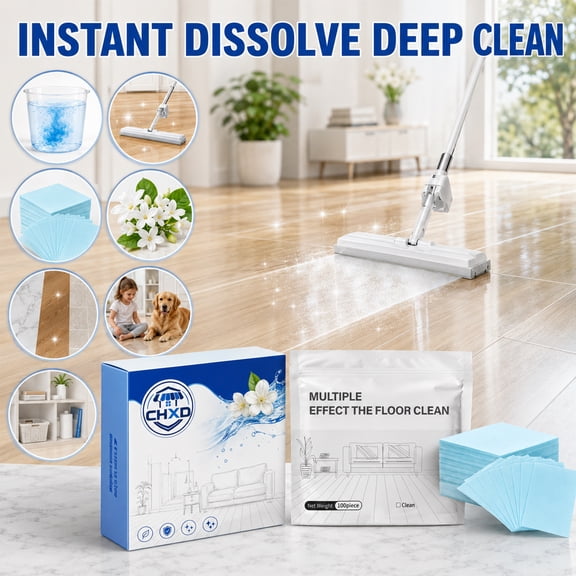 Multi-Effect Floor Clean Tablets, Instant Dissolve Deep Cleaner, Blue Jasmine Scented Mop Refills for Hardwood, Tile & Laminate, Child & Pet Safe, Space-Saving Concentrated Formula (100 Piece)