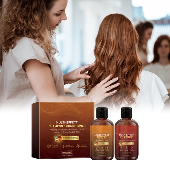 Multi Effect Shampoo and Conditioner Set for Dry Damaged Hair Repair - Sulfate Free Hair Strengthening Treatment for Men Women - Frizz Control, Anti Breakage, Smooth Detangling 200ml
