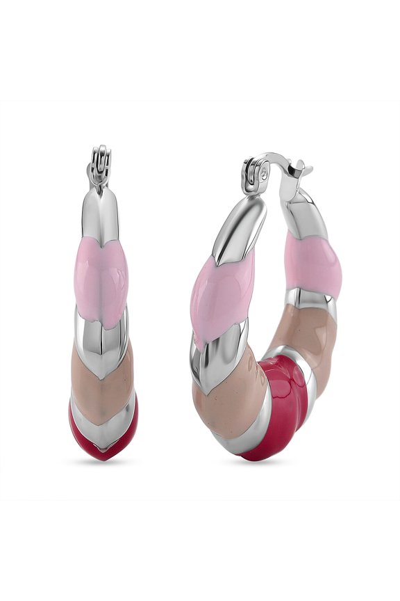 Multi Enameled Hoop Earrings in Stainless Steel