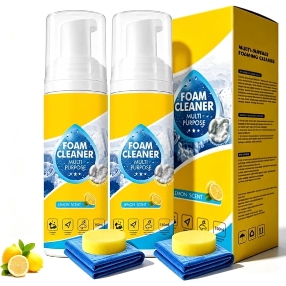 Multi-Enzyme Foam Cleaner,All-Purpose No-Rinse Deep Cleaning Spray for Car Interior, Kitchen Grease, Bathroom Tiles, Sofa, Leather, Fabric, Vinyl & Plastic(RL 2 PCS)