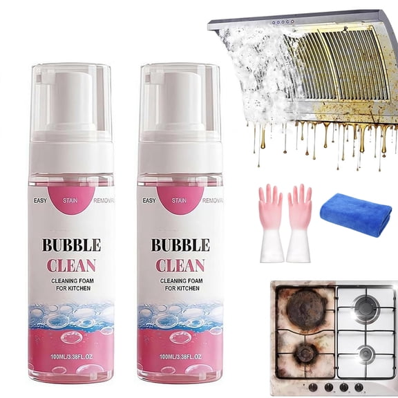 Multi-Enzyme Foam Cleaner for Kitchen,Powerful Household Appliance CleanerSpray,New Foam No-Rinse Cleaner,All-Purpose Deep Cleaning Spray Degreaser Stain Remover,for Oven,Stove,Range Hood(2PC)