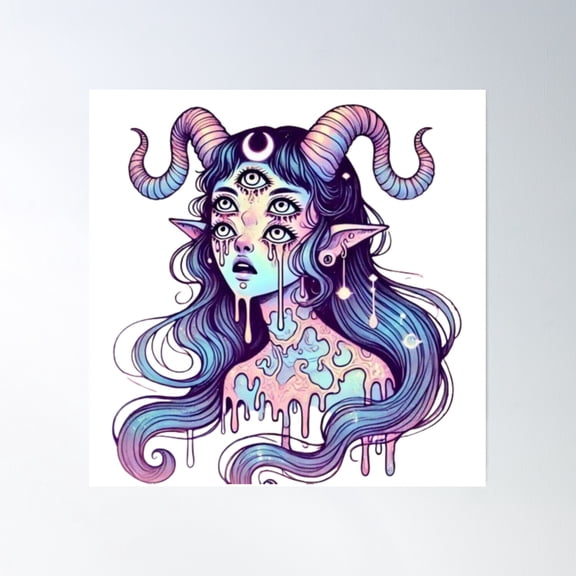 Multi Eye Demon Goth Babe Poster Wall Art, Modern Wall Decor, 16x16 UNFRAMED