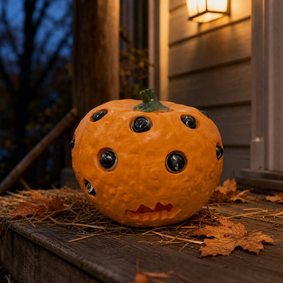 Multi-Eyed Resin Pumpkin Statue, Spooky Weird Eye Jack O Lantern Halloween Porch Yard Decor Ornament