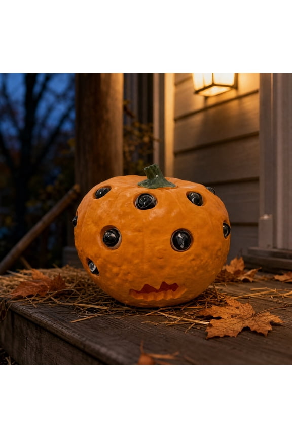 Multi-Eyed Resin Pumpkin Statue, Spooky Weird Eye Jack O Lantern Halloween Porch Yard Decor Ornament