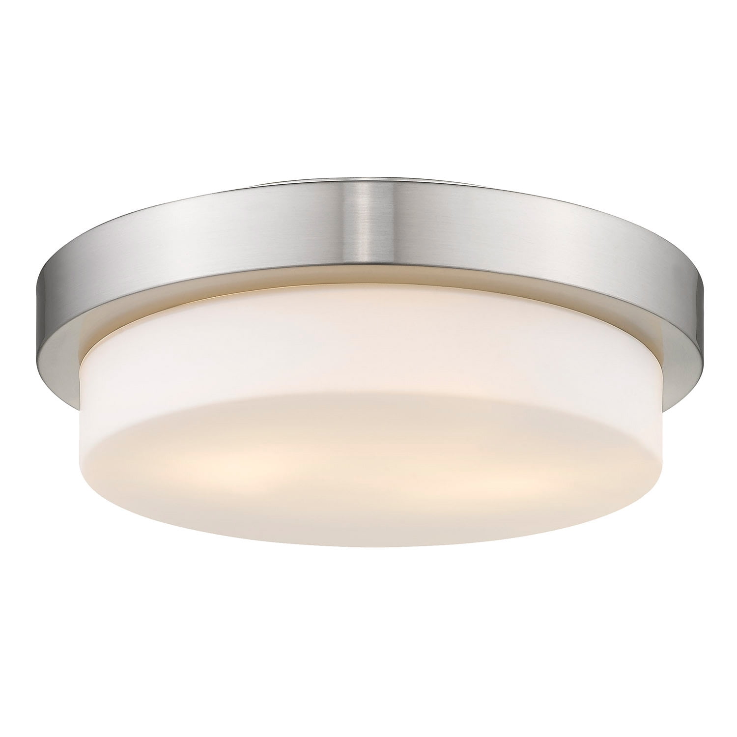 Transitional Opal Glass Flush Mount in Pewter and Chrome