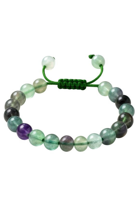 Multi Fluorite Crystal Bracelet - 8mm Beaded Bracelet and Healing Stones