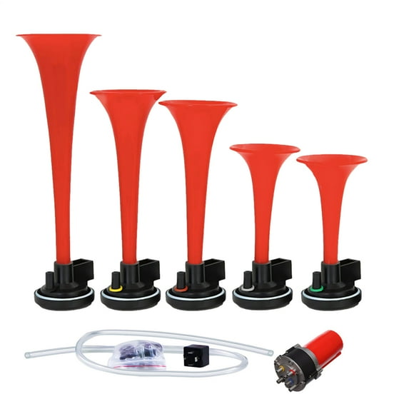 Multi-Frequency Dixie Air Horn Kit, 5-Piece Trumpet Set with Compressor for Cars, Trucks, and Marine Vehicles