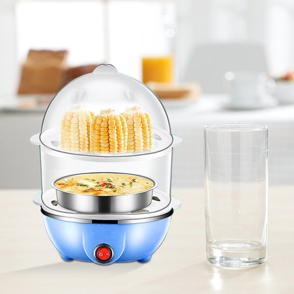 Multi-Function 2-Layer Electric Egg Cooker Rapid Steamer for Hard/Soft Boiled, Poached Eggs, Omelets, Vegetables & Seafood, Perfect Breakfast Maker for Home or Dorm
