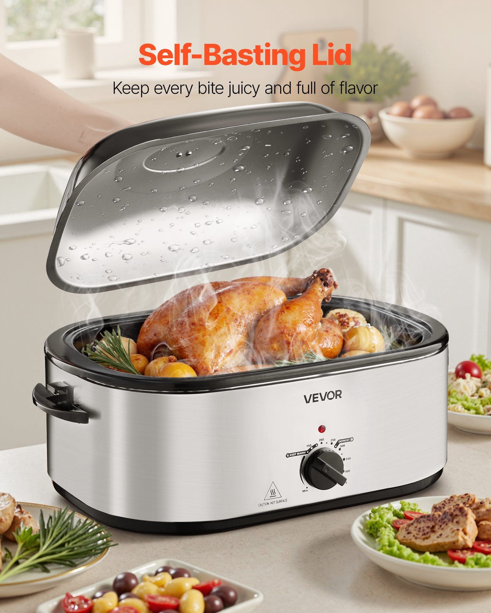 Multi-Function 24QT Electric Roasting Pan, Self-Basting Lid, 3-Bin ...