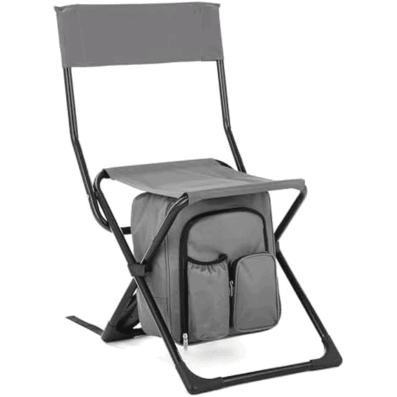 Multi-Function 3-in-1 Compact Fishing Chair: Backpack, Stool & Insulated Cooler, w/Bottle Holder & Storage Bag, External Pockets, Backrest, Camp, Hiking, Heavy-Duty, USA-Based