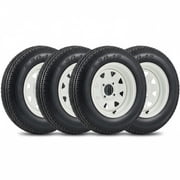 Multi-Function 5.30-12 Trailer Tire & 12" Rim Set   4 Lug on 4" Bolt, Load Range C, 6PR, Max 1050lbs   For Lawn Mower, Tractor, Turf, Boat   Wheel Cap Accessories   Color System Default