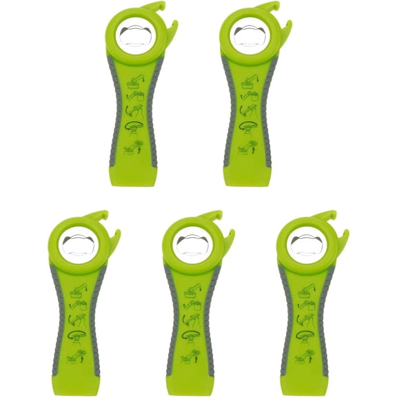 Multi Function 5-in-1 Creative Bottle Can and Jar Grip OpenerEasy Twist off for the Weak, Seniors, Elders and Arthritis Sufferers , Pack of 5 (Green&Grey)