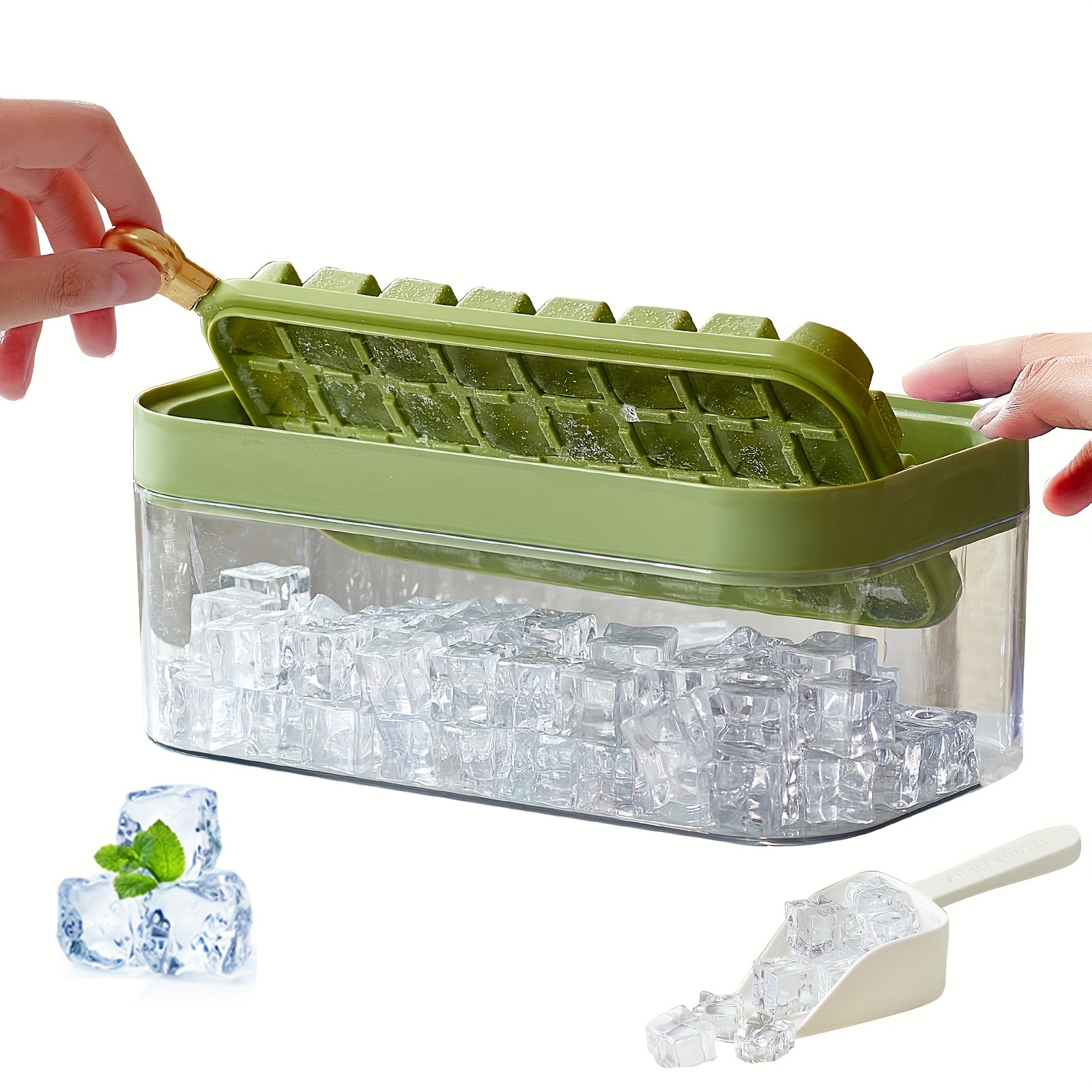 MultiFunction 64Cube Ice Cube Tray With Large Bin, Lid & Storage For