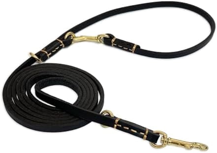 Multi Function 8ft Genuine Leather Hands Free Dog Training Leash for Puppy Small and Medium Dogs (8 Foot*3/8 inch, Black)
