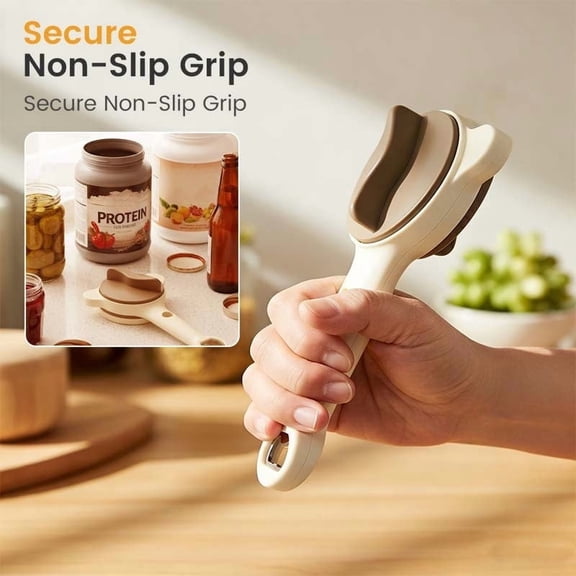 Multi-Function Adjustable Jar Opener Tool with Rotating Head, Non-Slip Ergonomic Handle, 4-in-1 Labor-Saving Kitchen Gadget for Bottles and Containers
