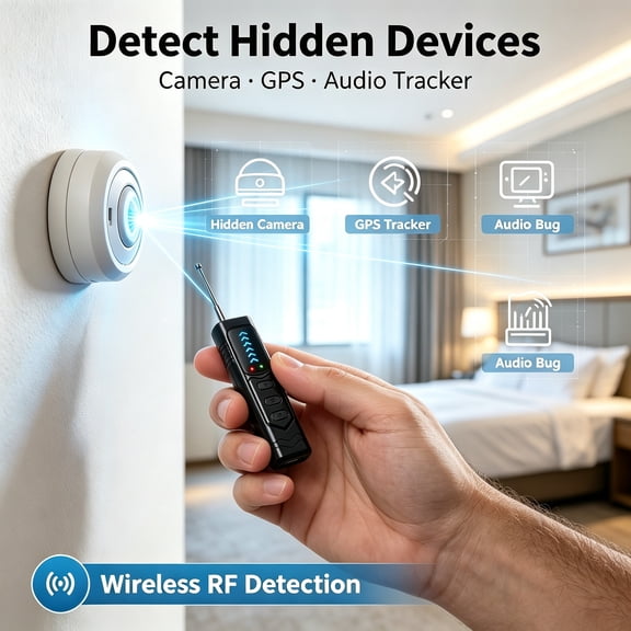 Multi-Function Anti Spy Detector, 1MHz-8GHz RF Signal Scanner, Hidden Camera, GPS Tracker & Audio Bug Detector for Car Hotel Office Privacy Protection