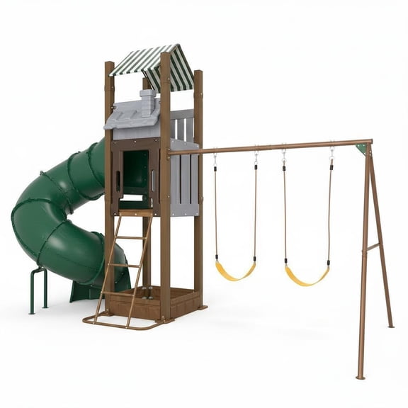 Multi-Function Backyard Swing Set for Kids Ages 3-8+ Outdoor Playground Playhouse with High-Speed Ring style (basic with ring)