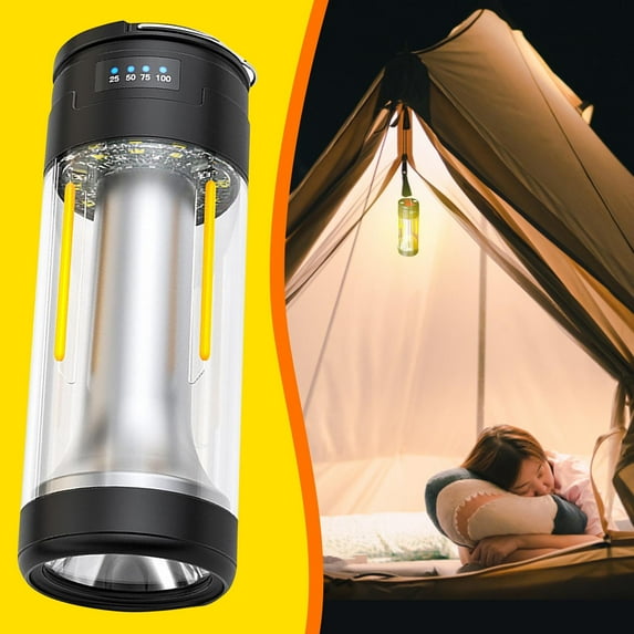 Multi-Function Camping Light 3-in-1 | Rechargeable LED Lantern, Flashlight & Magnetic Tent Lamp | USB & Type-C Charging | Four Color Modes | Portable 137x50x50mm | White, Warm, Red | 1200mAh Battery