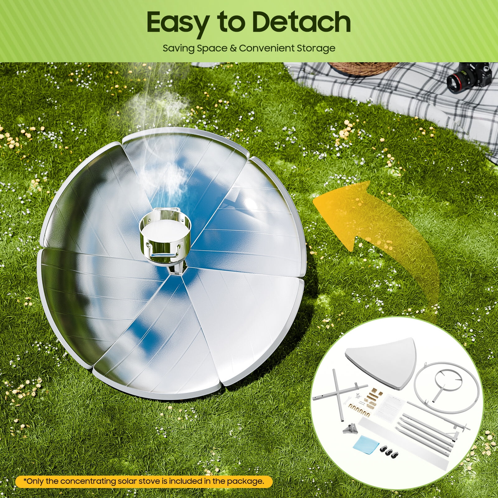 Multi Function Camping Outdoor Stove Portable Solar Oven Cooker 1.5m Diameter US
