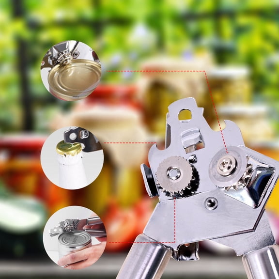 Multi-Function Can Opener, 304 Stainless Steel Kitchen Gadget - Smooth Edge, Heavy Duty for Cans, Bottles, and Lids