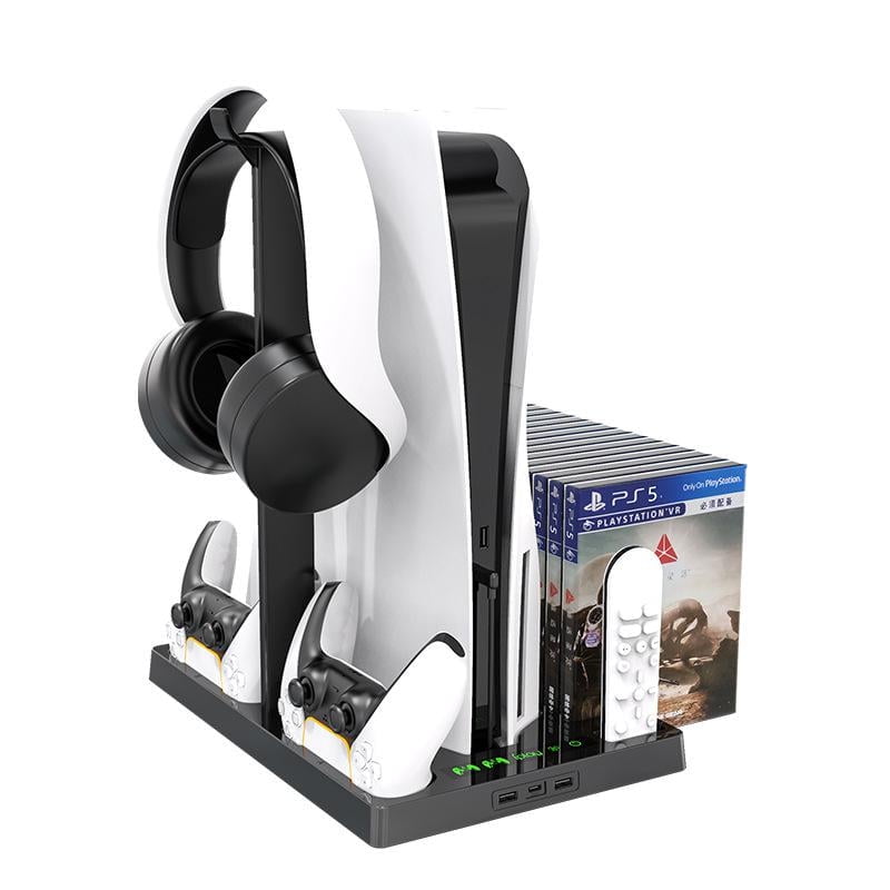 Multi-Function Charging Stand with Cooling Fan for PS5 Disc/Digital Edition/PS5 Controller, Vertical Charger Cooling Storage Stand for PS5 VR Playstation (Black)