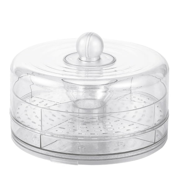 Multi Function Chilled Tray 360° Rotating Design with 4 Compartments and Lid Bottom Ice Space for Outdoor Fruits Cake Serving Platter