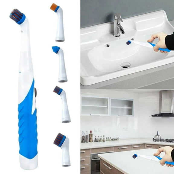 Multi-Function Cleaning Brush | 4 Brush Heads for Kitchen & Bathroom | Portable Electric Scrubber | 10.23 Inch Handle | Uses 4-5 Batteries | Yellow, White, Blue Options