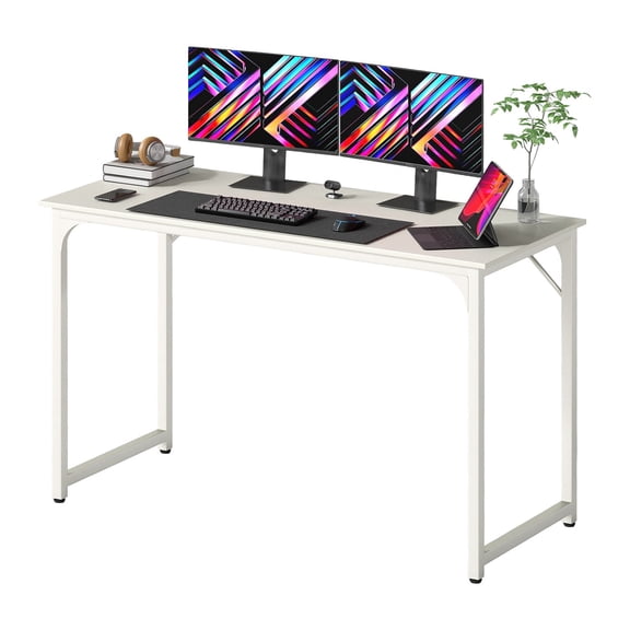 Multi-Function Computer Desk, Industrial Home Office Writing Desk with 176 LBS Capacity, Waterproof Scratch-Proof Table for Gaming & Study Room White