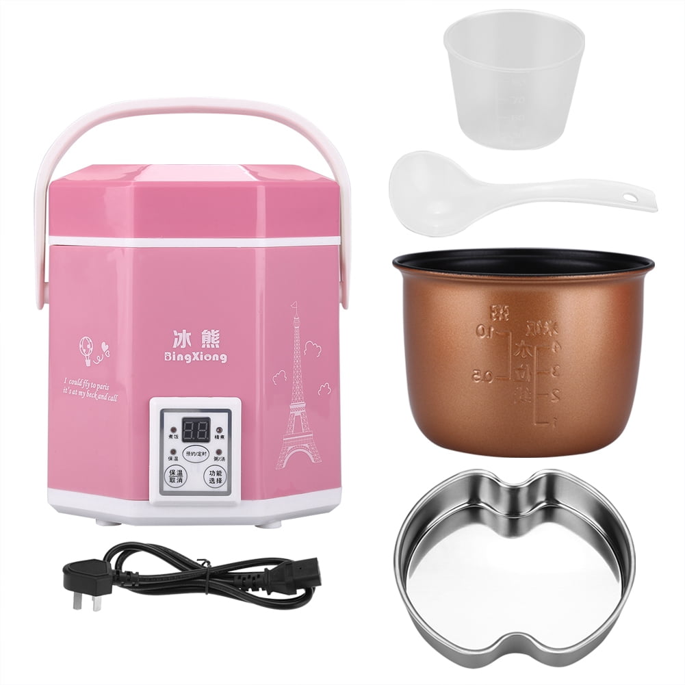 Multi-Function Cooking Pot for On-the-Go Portable 1.2L 200W Mini Rice Cooker with Dual Steaming Layer, Pink