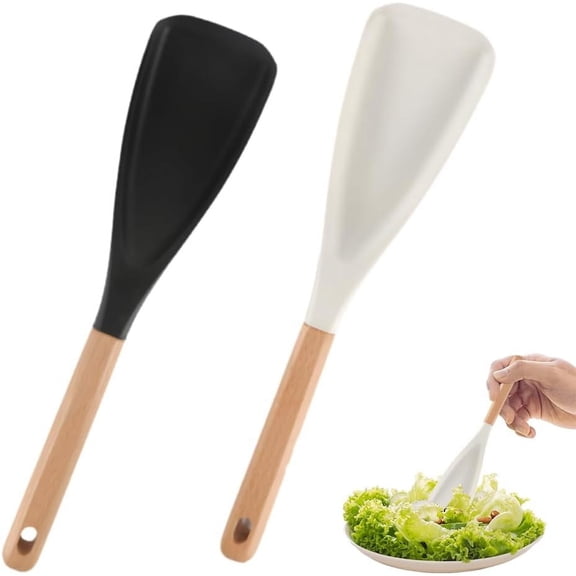 Multi Function Cooking Spoon, 11.2" Matte Multifunction Spatula Spoon, Heat Resistant Silicone Cooking Utensils with Wooden Handle for Baking, Scooping and Scraping