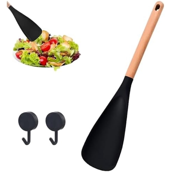 Multi Function Cooking Spoon,2-in-1 Matte Spoon Spatula Silicone with Wooden Handle,Heat Resistant Nonstick Cooking Utensil for Stirring,Scooping & Serving