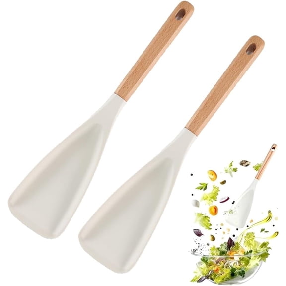 Multi Function Cooking Spoon, Silicone Heat-Resistant Spatula with Wooden Handle for Stirring Mixing Scooping Serving
