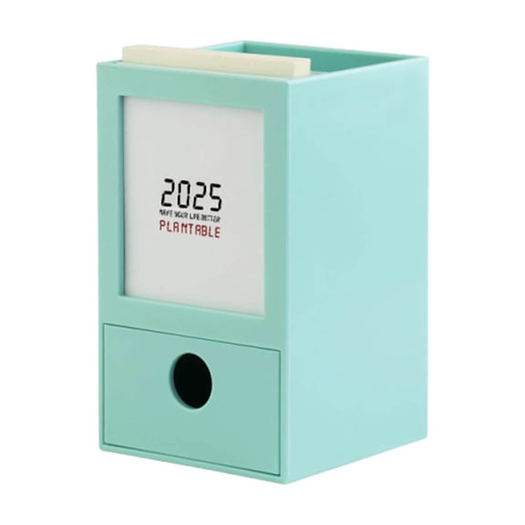 Multi-Function Desktop Storage Box with Calendar, Drawer & Pen Support - Plastic Office Supplies Organizer for Home & Office Use - Durable, Drop-Resistant, Easy to Clean Green