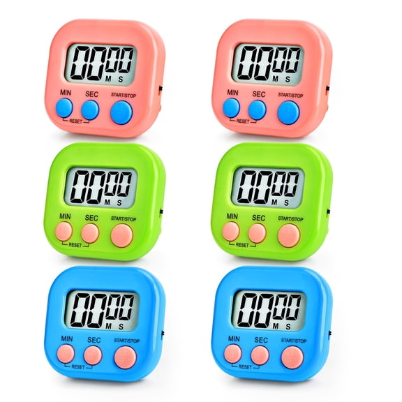 Multi-Function Digital Timer Classroom Kitchen Gym Timer 6 Pack Pink Blue Green