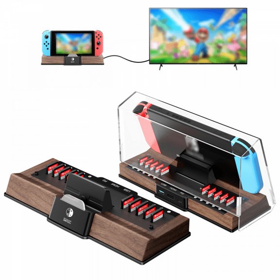 Multi-Function Dock for Nintendo Switch OLED - 4K UHD HDMI, USB 3.0, Type-C PD Fast Charging, Portable Compact Design-Dark Brown