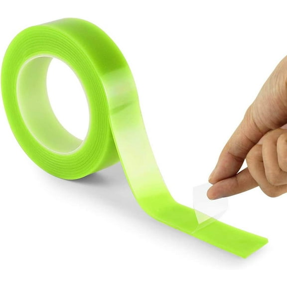 Multi-Function Double Sided Adhesive Tape Traceless Multipurpose Grip Tape Removable and Reusable Sticky Anti Slip Tape Glue for Home Wall Room Office Kitchen (Neon Green, 3.3ft)