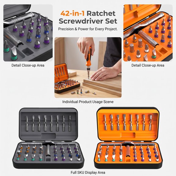 Multi-Function Driver Kit, Magnetic Screwdriver Bit Set, Mini Screwdriver Set with Case, Ratcheting Screwdriver Set, 42 Piece Orange 7X2 Inch Ratchet Screwdriver Set for Pc,