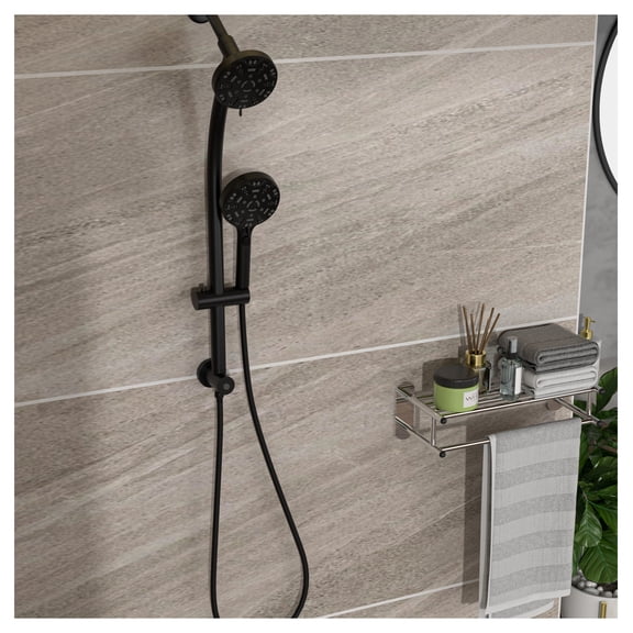 Multi Function Dual Shower Head - Shower System with 4.7" Rain Showerhead, 8-Function Hand Shower, Adjustable Slide Bar,Matte Black