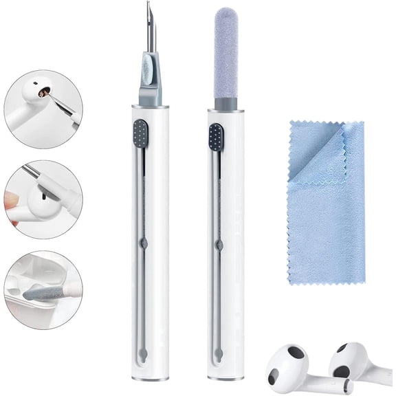 Multi-Function Earbud Cleaning Pen, 3-in-1 Cleaner Kit for Wireless Headphones, Keyboard and Charging Case, White