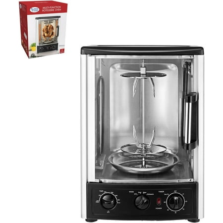Multi-Function Electric Roaster Oven for Turkey, Shawarma, Baking & Slow Cooking – Includes Bake Rack & Kebab Skewer Set, Precise Temperature Control