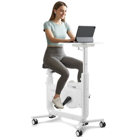 Multi-Function Exercise Bike with Desktop, Indoor Stationary Bicycle for Work and Fitness, 8-Level Quiet Resistance 264LBS Heavy Duty