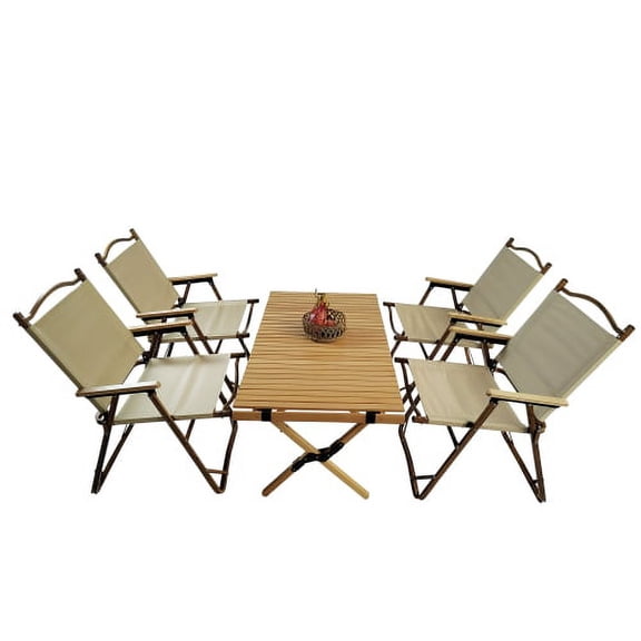 Multi-Function Foldable and Portable Dining Set, 1 Dining Table & 4 Folding Chairs, Indoor and outdoor universal ,Natura